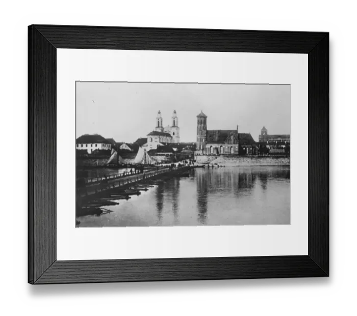 Framed Print : Lithuania. Kovno ( Kaunas ), the old cathedral on the left viewed from the pontoon