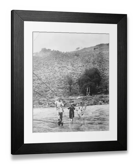 Framed Print : Kashmir, India A rope bridge across the Jhelum river near Srinagar. The ropes Framed Print : Kashmir, India A rope bridge across the Jhelum river near Srinagar. The ropes