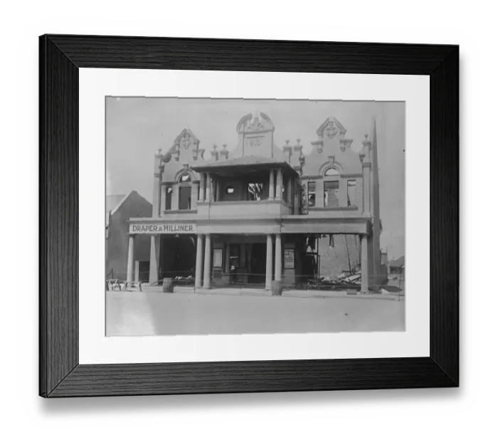 Framed Print : The bombed Trades Hall. The Trades Hall, Benoni, used by the Rand Rebels as their Framed Print : The bombed Trades Hall. The Trades Hall, Benoni, used by the Rand Rebels as their