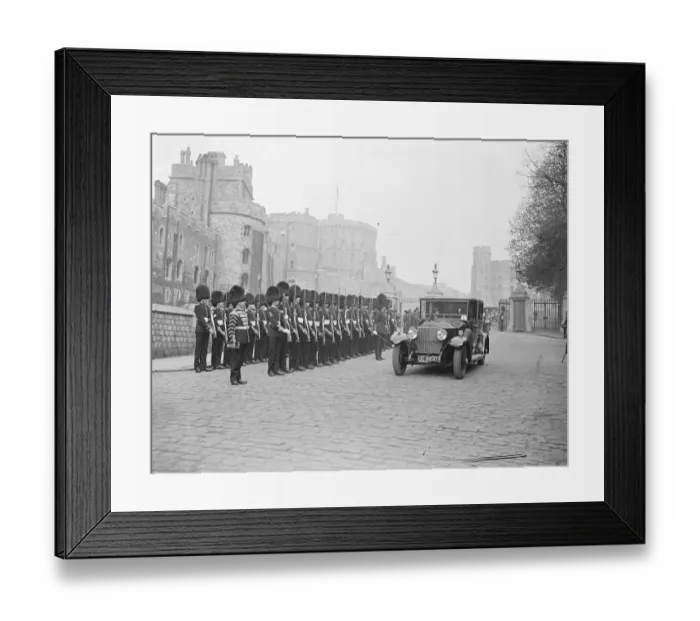 Framed Print : Arghan King and Queen at Windsor Castle. The King and Queen leaving the Castle Framed Print : Arghan King and Queen at Windsor Castle. The King and Queen leaving the Castle