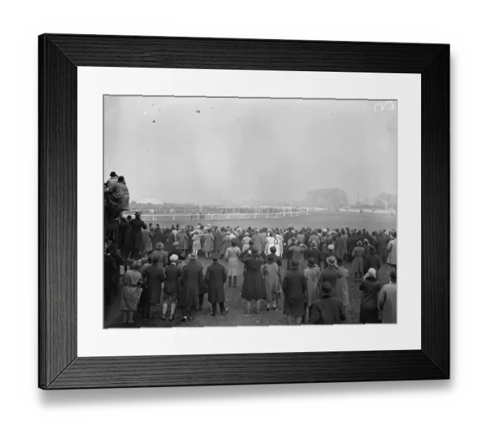 Framed Print : Sensational Grand National. Spectators looking in the mist at the start. 30 March Framed Print : Sensational Grand National. Spectators looking in the mist at the start. 30 March