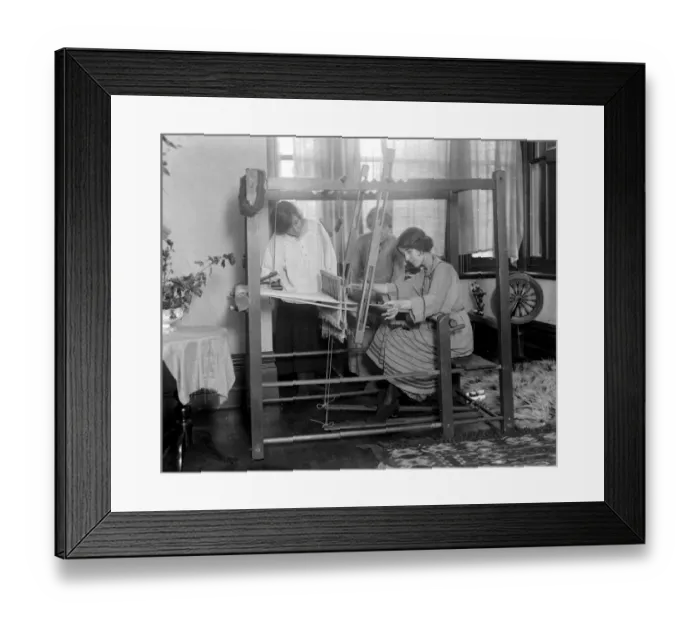 Framed Print : Home dyeing and weaving industry at Edgware. A pupil receives her first lesson Framed Print : Home dyeing and weaving industry at Edgware. A pupil receives her first lesson