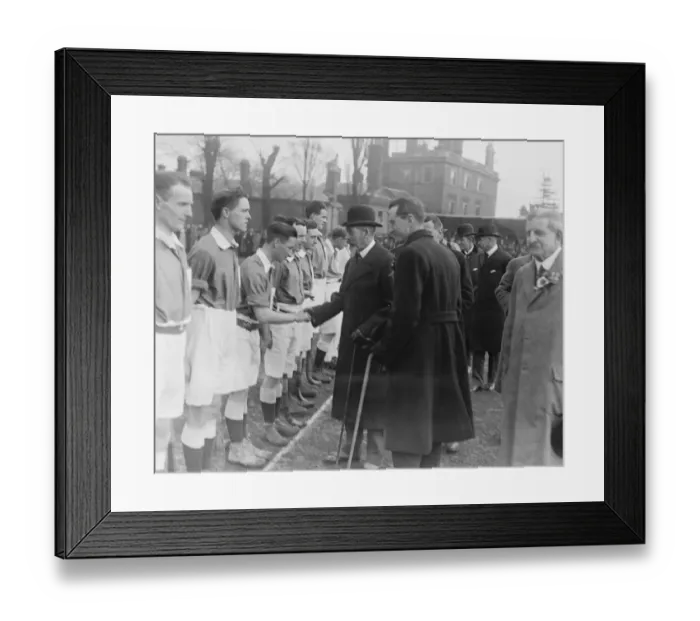 Framed Print : International hockey at Beckenham England versus Ireland. The king shakes hands Framed Print : International hockey at Beckenham England versus Ireland. The king shakes hands