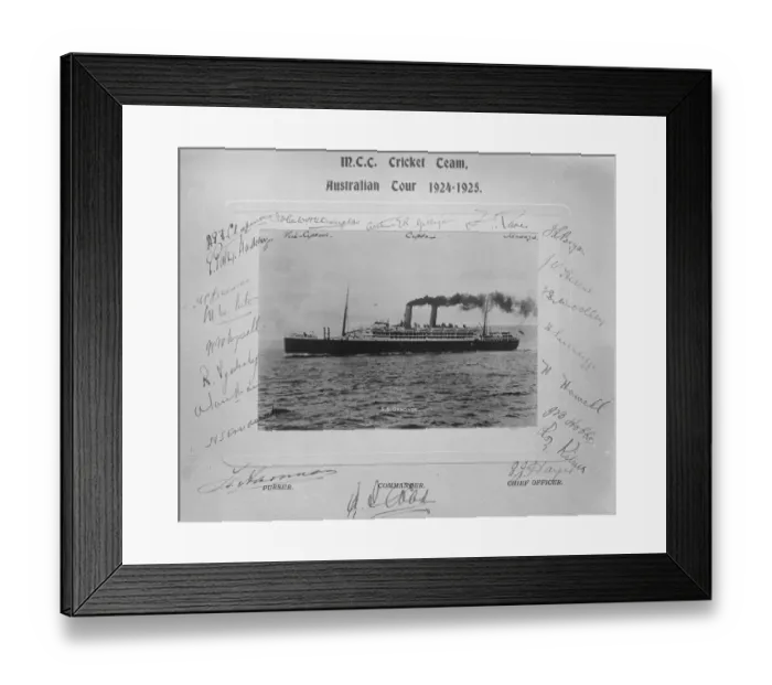 Framed Print : Around a photograph of the SS Ormonde the signatures of the MCC Cricket team Framed Print : Around a photograph of the SS Ormonde the signatures of the MCC Cricket team