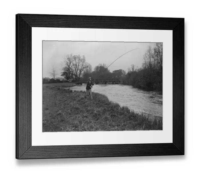 Framed Print : Miss Ashley Salmon Fishing on the Test at Broadlands. 30 September 1922