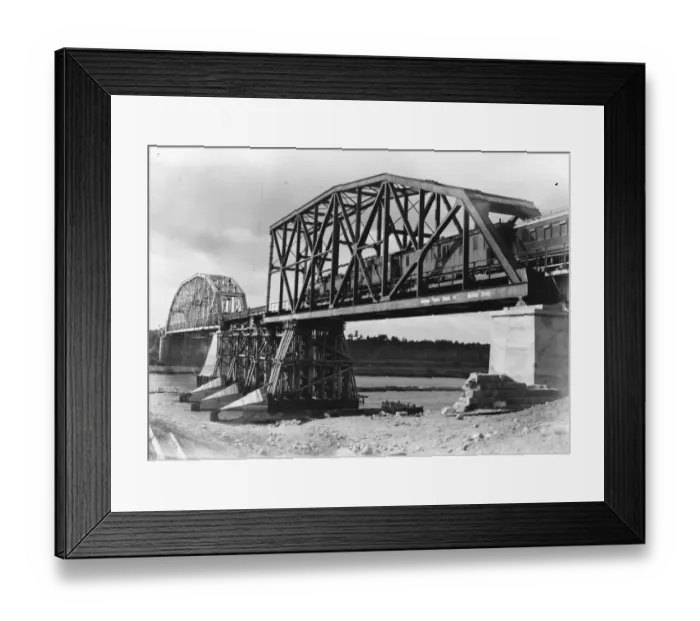 Framed Print : Reconstruction of Poland A newly constructed railway bridge crossing the river Niemen Framed Print : Reconstruction of Poland A newly constructed railway bridge crossing the river Niemen