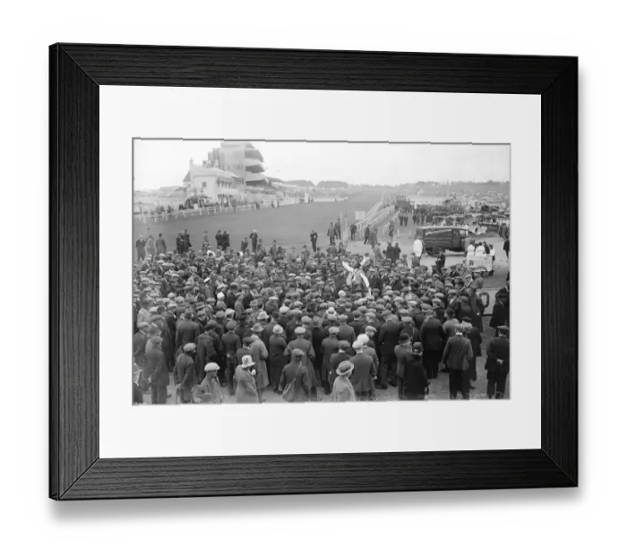 Framed Print : Tips for Derby week. A crowd gathers round a popular tipster. 4 June 1929 Framed Print : Tips for Derby week. A crowd gathers round a popular tipster. 4 June 1929