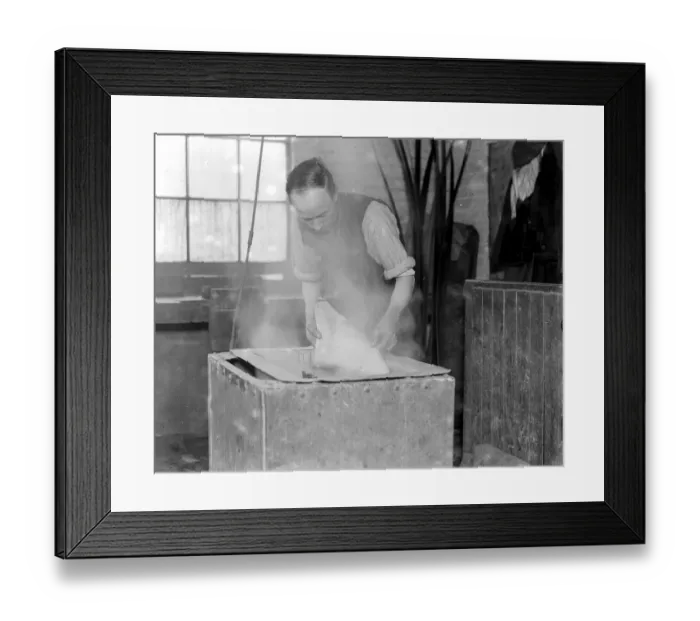 Framed Print : Whalebone cutting - A Leyton industry. Steaming it to make it pliable for cutting purposes Framed Print : Whalebone cutting - A Leyton industry. Steaming it to make it pliable for cutting purposes