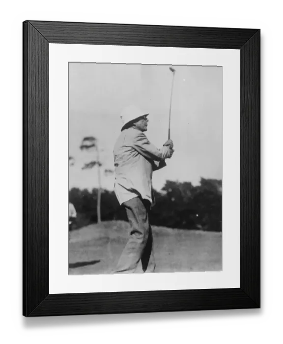 Framed Print : Oil King at golf. Mr J D Rockefeller watching the flight of his ball after a paticularly Framed Print : Oil King at golf. Mr J D Rockefeller watching the flight of his ball after a paticularly