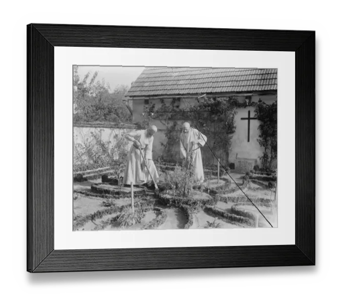 Framed Print : Monks busy in their garden at the Monastery of the Camaldules which stands on a mountain Framed Print : Monks busy in their garden at the Monastery of the Camaldules which stands on a mountain