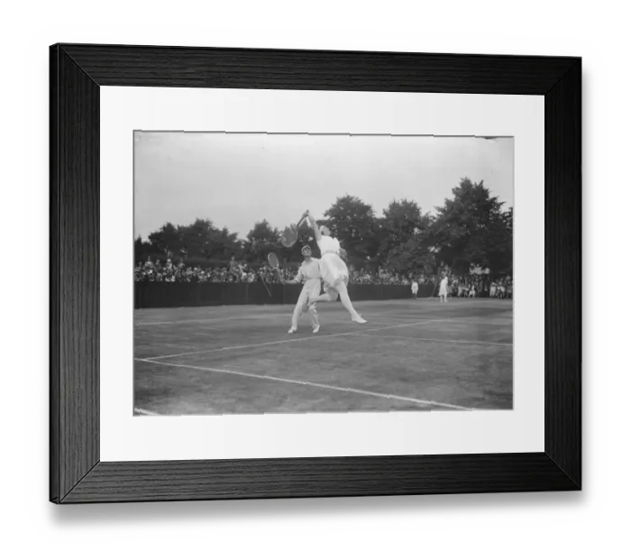 Framed Print : International tennis party at Roehampton club Miss E Colyer and P D B Spence in Framed Print : International tennis party at Roehampton club Miss E Colyer and P D B Spence in