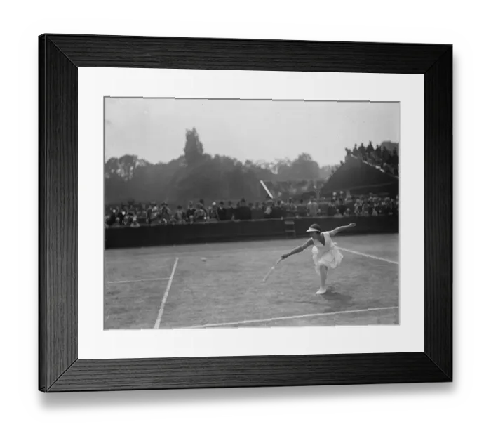 Framed Print : Tennis at Wimbledon. Miss Aussem in play against Miss C Tyrrell. 25 June 1929 Framed Print : Tennis at Wimbledon. Miss Aussem in play against Miss C Tyrrell. 25 June 1929