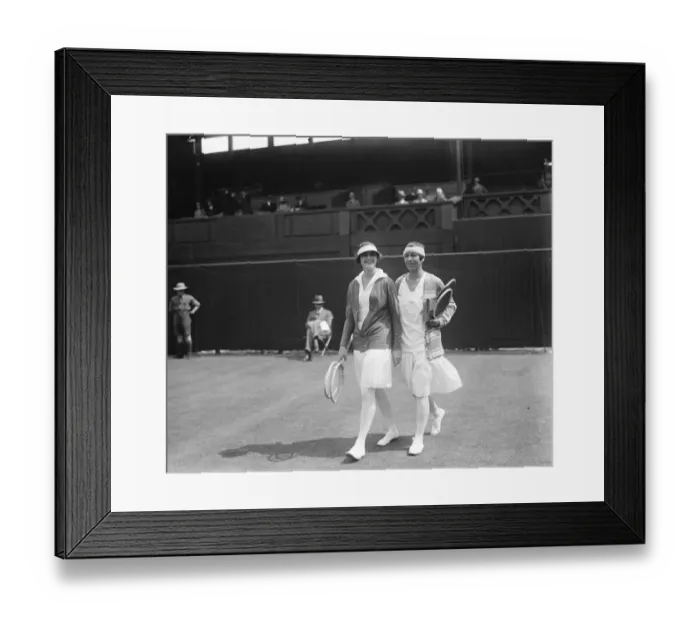 Framed Print : Lawn tennis at Wimbledon. Miss Eileen Bennett and Mrs Mallory coming out for their match Framed Print : Lawn tennis at Wimbledon. Miss Eileen Bennett and Mrs Mallory coming out for their match