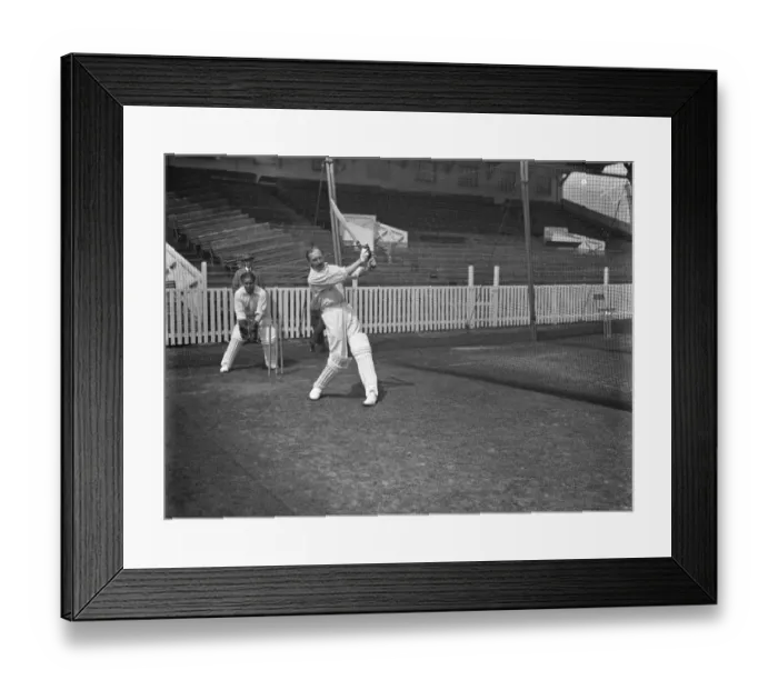 Framed Print : Cricket at the Oval. Percy Fender batting with Captain Barnato keeping wicket