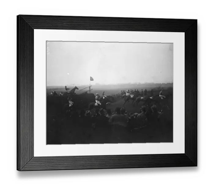 Framed Print : Sensational Grand National. Some of the field taking Bechers Brook. 31 March 1928 Framed Print : Sensational Grand National. Some of the field taking Bechers Brook. 31 March 1928