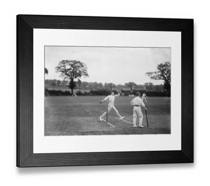 Framed Print : Cricket match between agencies and journalists at Wembley. Kelleway, the Australian