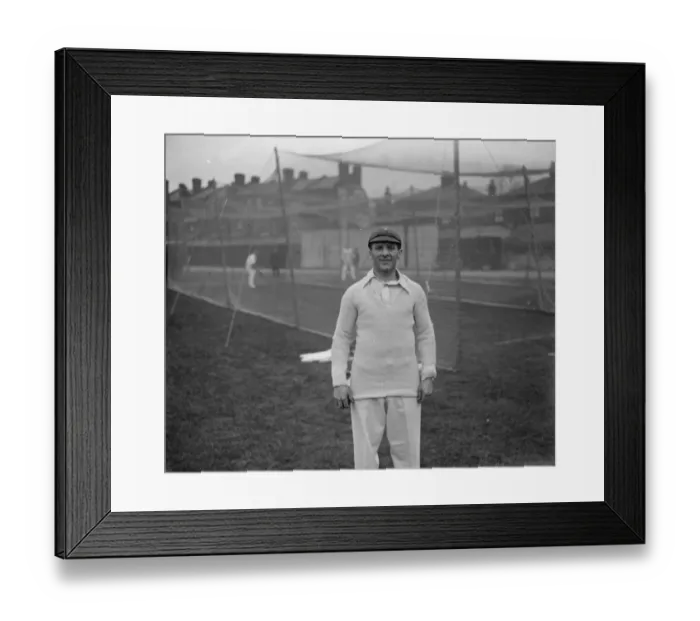 Framed Print : Essex County Cricket Club practice. J Cutmore posed. 9 April 1929 Framed Print : Essex County Cricket Club practice. J Cutmore posed. 9 April 1929