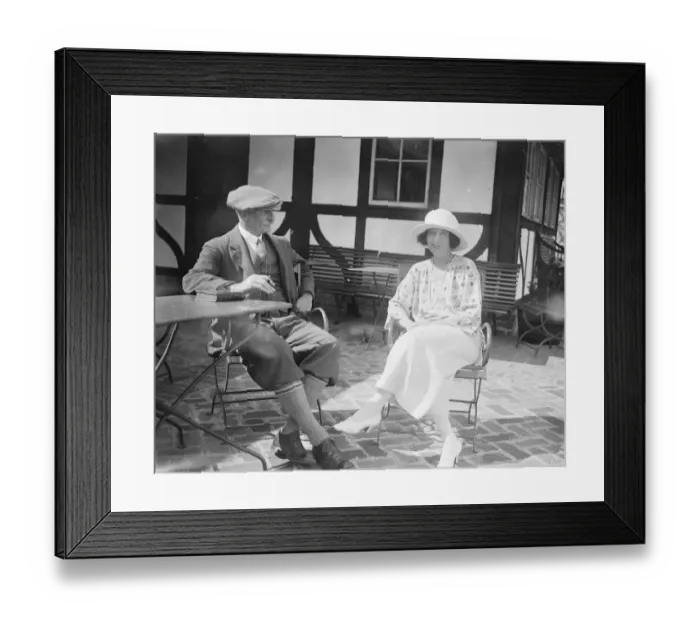 Framed Print : Society on the golf links at Le Touquet. Lady Peek chatting at the club house with Mr Barry