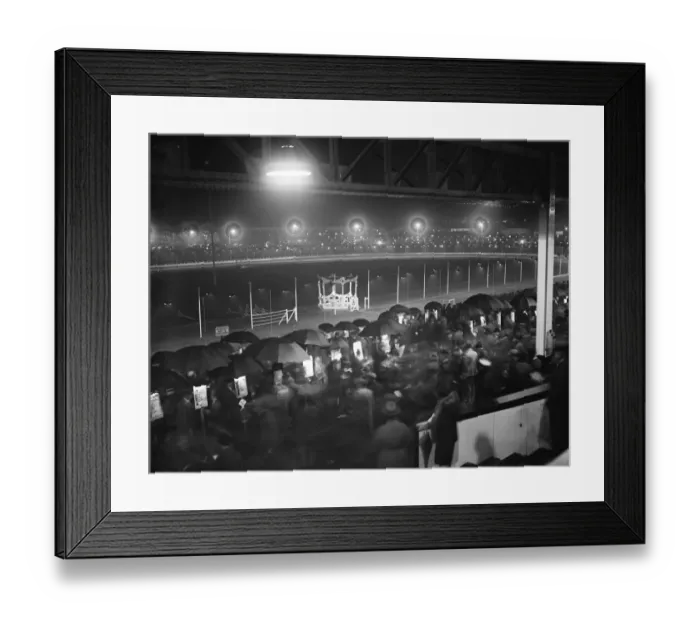 Framed Print : Londons new greyhound track opens at Harringay. A general view of the scene Framed Print : Londons new greyhound track opens at Harringay. A general view of the scene