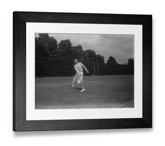 Framed Print : Reception to famous tennis stars at Roehampton club. Sidney Wood ( America ) in play Framed Print : Reception to famous tennis stars at Roehampton club. Sidney Wood ( America ) in play