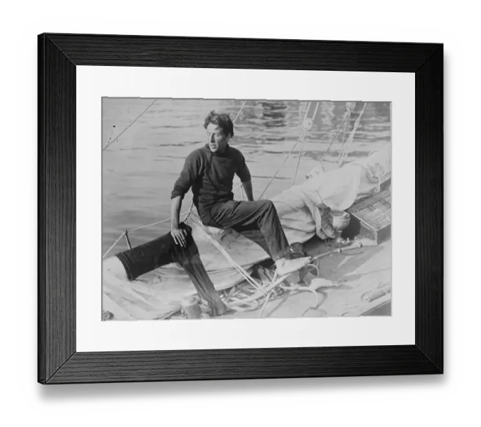 Framed Print : Crossing the Atlantic in 30 foot boat. Alain J Gerbault, the French international Tennis player