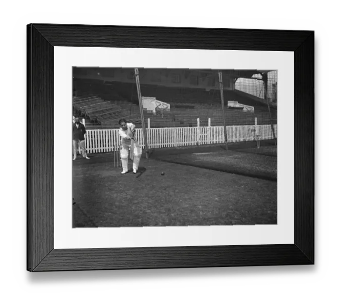 Framed Print : Millionaire as county cricketer. Captain Barnato batting at the nets. 24 April 1928 Framed Print : Millionaire as county cricketer. Captain Barnato batting at the nets. 24 April 1928