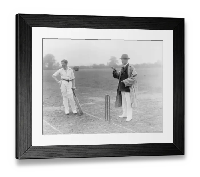 Framed Print : Duke of Marlborough acts as umpire at cricket match between two teams of Oxford schoolboys Framed Print : Duke of Marlborough acts as umpire at cricket match between two teams of Oxford schoolboys