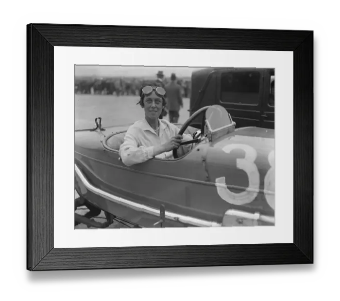 Framed Print : Race for women drivers only at Brooklands. Mrs Dykes after winning the race. 1 Framed Print : Race for women drivers only at Brooklands. Mrs Dykes after winning the race. 1