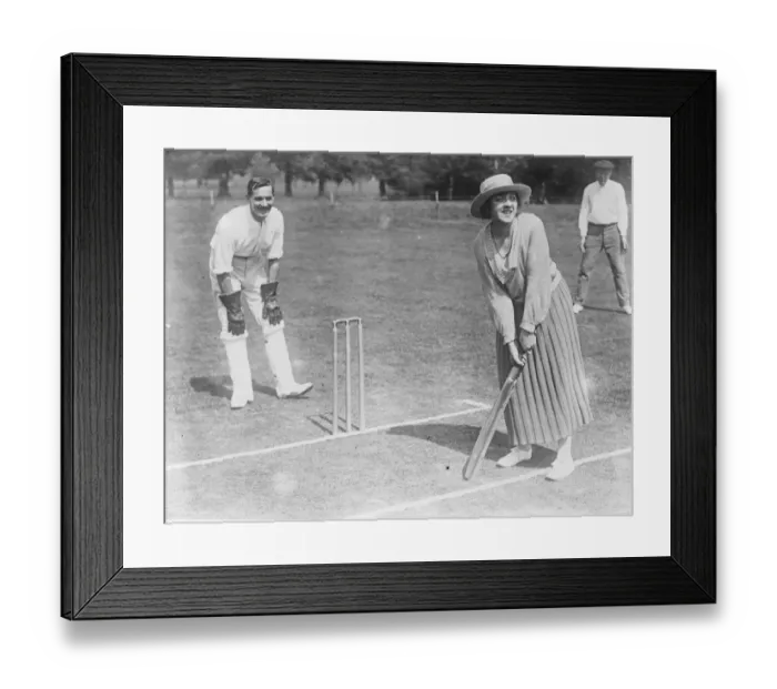 Framed Print : Miss Violet Loraine, President of the Langley Park ( Berks ) Cricket Club plays herself in