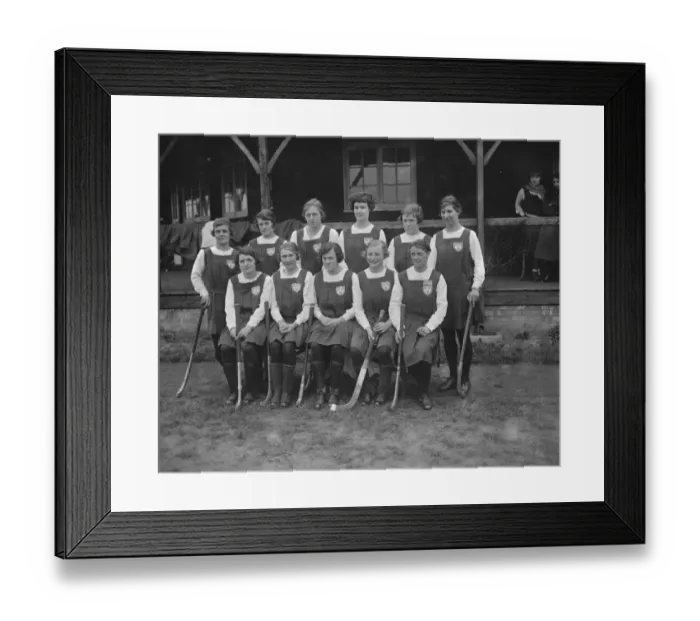Framed Print : England versus Scotland, ladies hockey at Merton. The English team. Standing Framed Print : England versus Scotland, ladies hockey at Merton. The English team. Standing