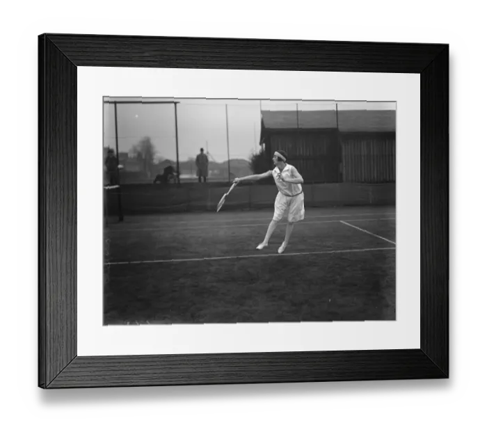 Framed Print : Magdalen Park lawn tennis tournament. Mrs Lycett ( formerly Miss Joan Austin ) in play Framed Print : Magdalen Park lawn tennis tournament. Mrs Lycett ( formerly Miss Joan Austin ) in play
