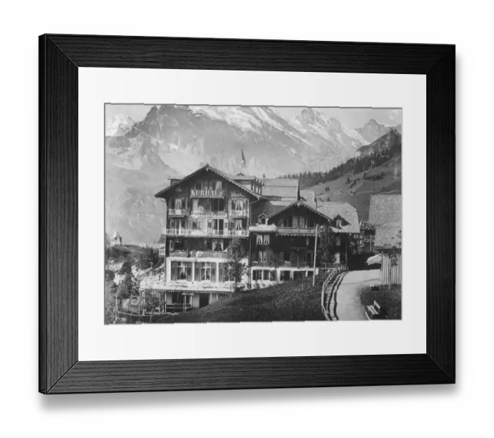 Framed Print : Two Swiss Hotels burned down. The Hotel Edelweiss and the Grand Hotel des Alpes Framed Print : Two Swiss Hotels burned down. The Hotel Edelweiss and the Grand Hotel des Alpes