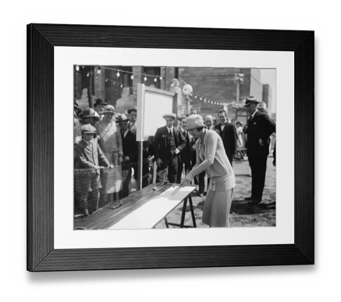 Framed Print : Mlle Lenglen visits Wembley Mlle Lenglen being bowled first fall at table cricket 11 Framed Print : Mlle Lenglen visits Wembley Mlle Lenglen being bowled first fall at table cricket 11