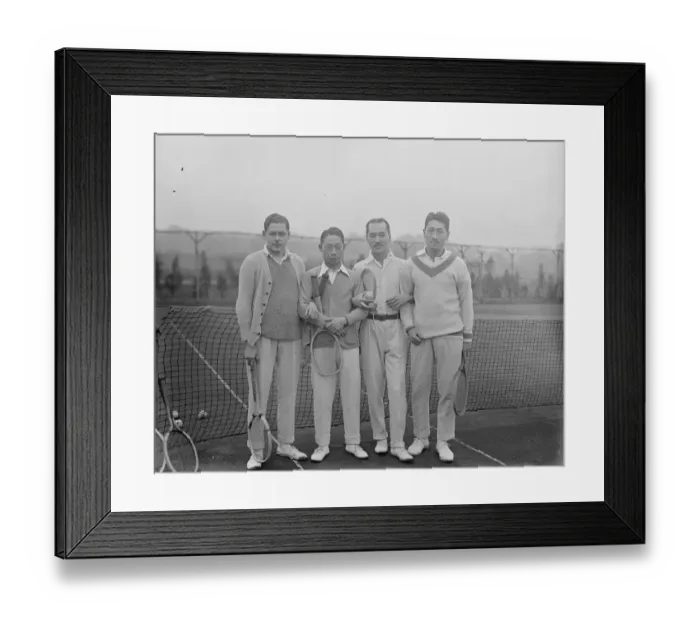 Framed Print : Japanese tennis players at practice at Hendon. The Japanese tennis team who oppose Framed Print : Japanese tennis players at practice at Hendon. The Japanese tennis team who oppose