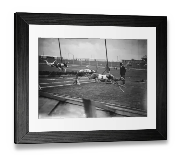 Framed Print : Well over. A fine action picture taken during the training exercises at the Harringay Course