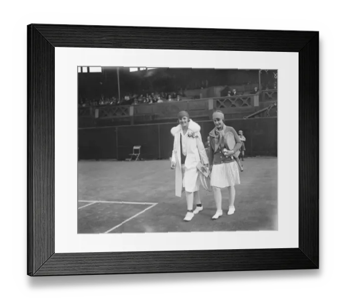 Framed Print : Lawn tennis at Wimbledon. Miss Nuthall and Fraulein Aussem coming out for their match Framed Print : Lawn tennis at Wimbledon. Miss Nuthall and Fraulein Aussem coming out for their match