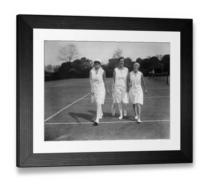 Framed Print : South African women tennis players practice at Hurlingham. Left to right, Miss E L Herne Framed Print : South African women tennis players practice at Hurlingham. Left to right, Miss E L Herne
