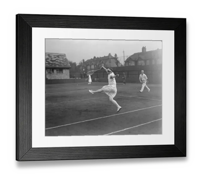 Framed Print : Roehampton Hard Court lawn Tennis in London Miss E Collyer playing 8 April 1923 Framed Print : Roehampton Hard Court lawn Tennis in London Miss E Collyer playing 8 April 1923