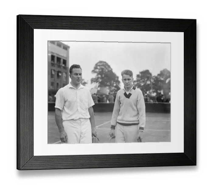 Framed Print : Lawn tennis championships at Wimbledon. Hunter and Richards posed againsts M Hadi and D Rutman Framed Print : Lawn tennis championships at Wimbledon. Hunter and Richards posed againsts M Hadi and D Rutman