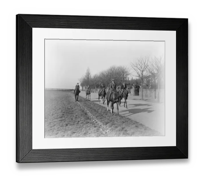 Framed Print : Americas boy leading Felix Leachs string of horses at Newmarket. 1924 Framed Print : Americas boy leading Felix Leachs string of horses at Newmarket. 1924