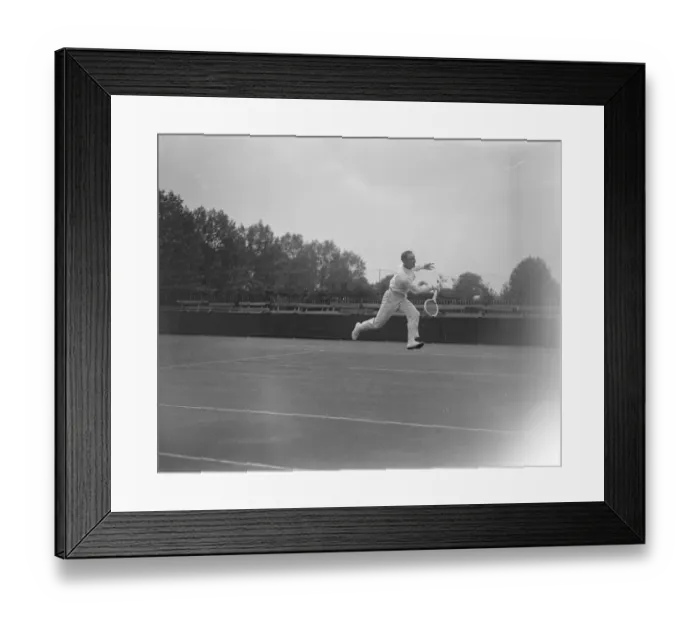 Framed Print : England versus Holland tennis match at Roehampton. R Lycett ( England ) in play Framed Print : England versus Holland tennis match at Roehampton. R Lycett ( England ) in play