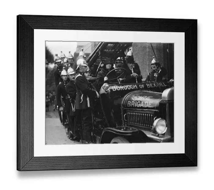 Framed Print : Countess de la Warr christens new steam fire engine at Bexhill. The Countess driving Framed Print : Countess de la Warr christens new steam fire engine at Bexhill. The Countess driving