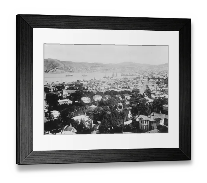 Framed Print : New Zealand. Wellington, a general view of the town and harbour from Thornden Framed Print : New Zealand. Wellington, a general view of the town and harbour from Thornden