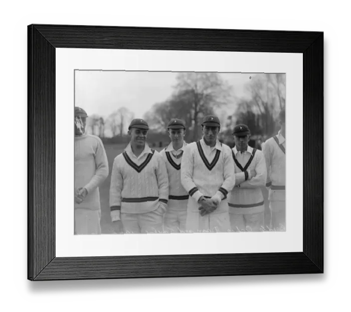 Framed Print : South African cricketers ( posed ). Left to right : Seidle, Ochse, Dean and Taylor Framed Print : South African cricketers ( posed ). Left to right : Seidle, Ochse, Dean and Taylor