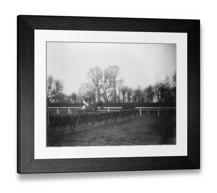 Framed Print : Brownstown, taking a fence 1925 Framed Print : Brownstown, taking a fence 1925