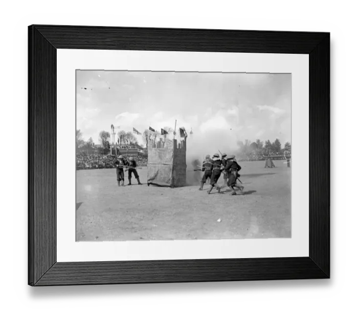 Framed Print : Naval display rehearsal at Whale Island for the Royal Tournament. Attacking and destorying the Fort Framed Print : Naval display rehearsal at Whale Island for the Royal Tournament. Attacking and destorying the Fort