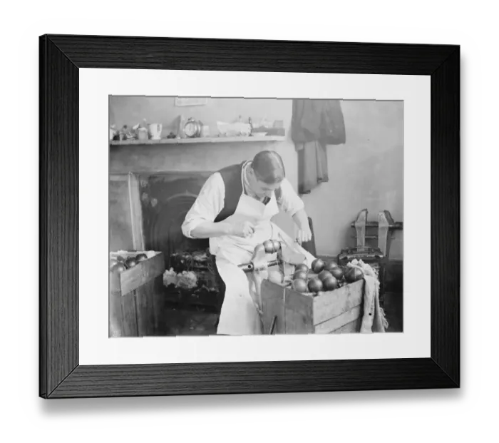 Framed Print : The making of cricket balls at London football company station road, South Norwood Seaming