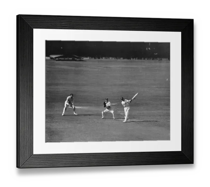 Framed Print : The last cricket match of the season. Haig ( Middlesex ) hits out. 12 September 1921