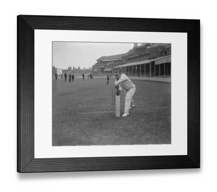 Framed Print : Barling, Surrey batsman. Playing forward, posed at wicket. 12 May 1928 Framed Print : Barling, Surrey batsman. Playing forward, posed at wicket. 12 May 1928