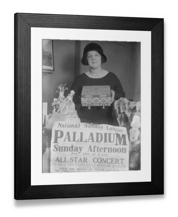 Framed Print : Woman M P as auctioneer At a concert at the Palladium, in aid of the peoples leagues of health Framed Print : Woman M P as auctioneer At a concert at the Palladium, in aid of the peoples leagues of health